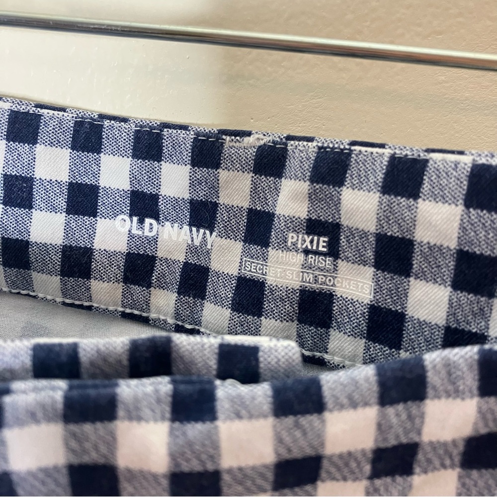 Old Navy navy blue gingham checked High Rise Pixie Ankle pants 14 - Picture 5 of 7